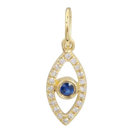 14K Yellow Gold Diamond Sapphire Evil Eye Charm