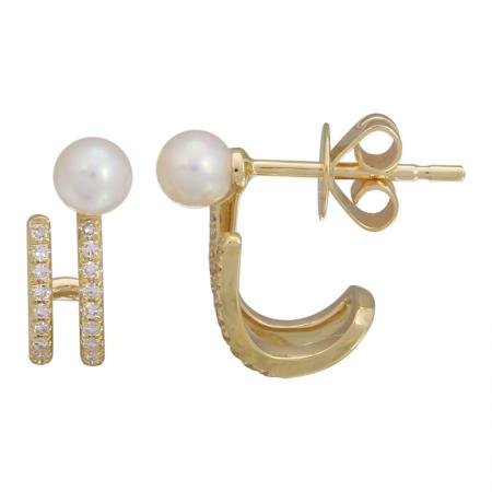 14k Yellow Gold Diamond Pearl Earrings