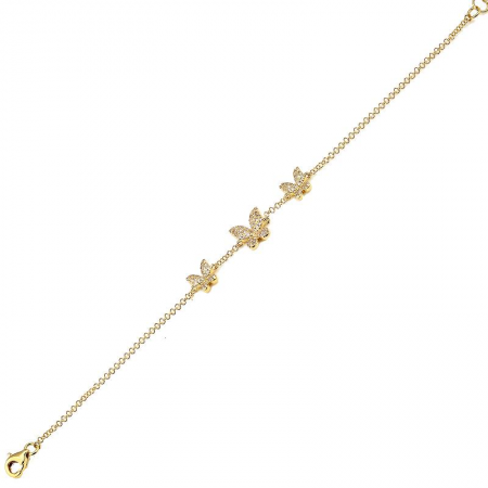 14K Yellow Gold Diamond Butterflies Bracelet