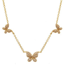 Load image into Gallery viewer, 14K Yellow Gold Triple Diamond Butterfly Necklace

