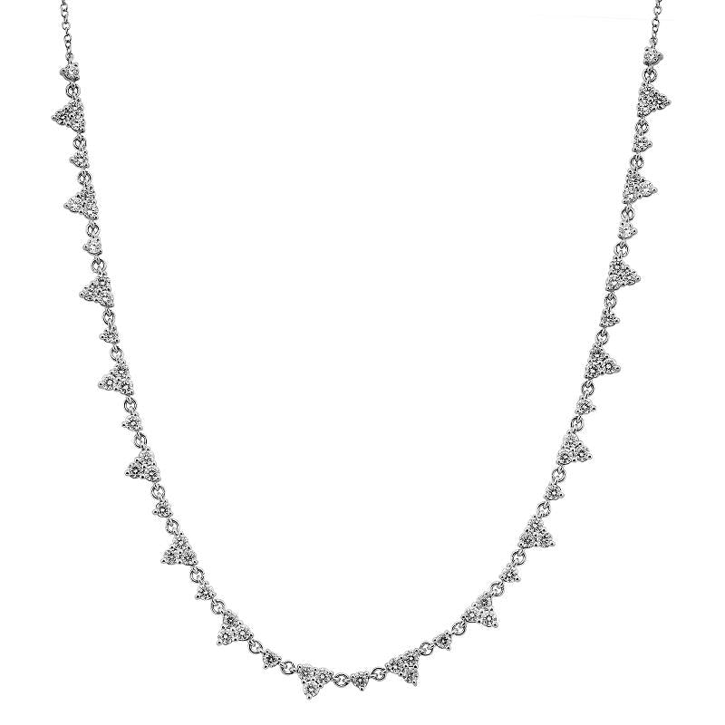 14K White Gold Hanging Triple Diamond Necklace