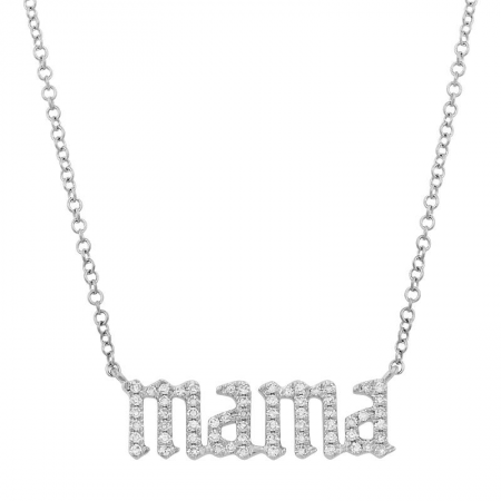 14k White Gold Diamond Mama Necklace