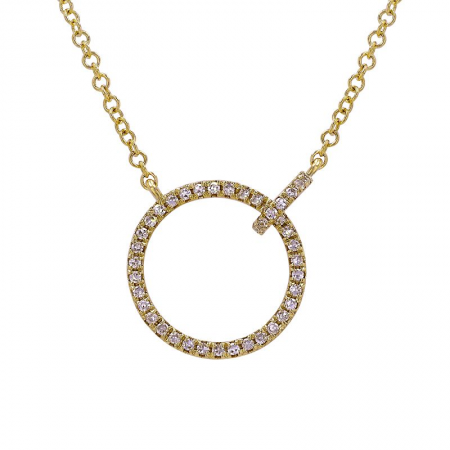 14K Yellow Gold Diamond Open Circle Link Necklace