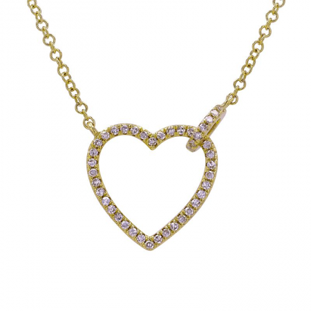 14K Yellow Gold Open Heart Drop Diamond Necklace