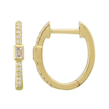 Load image into Gallery viewer, 14K Yellow Gold 13mm Diamond and Baguette Huggies
