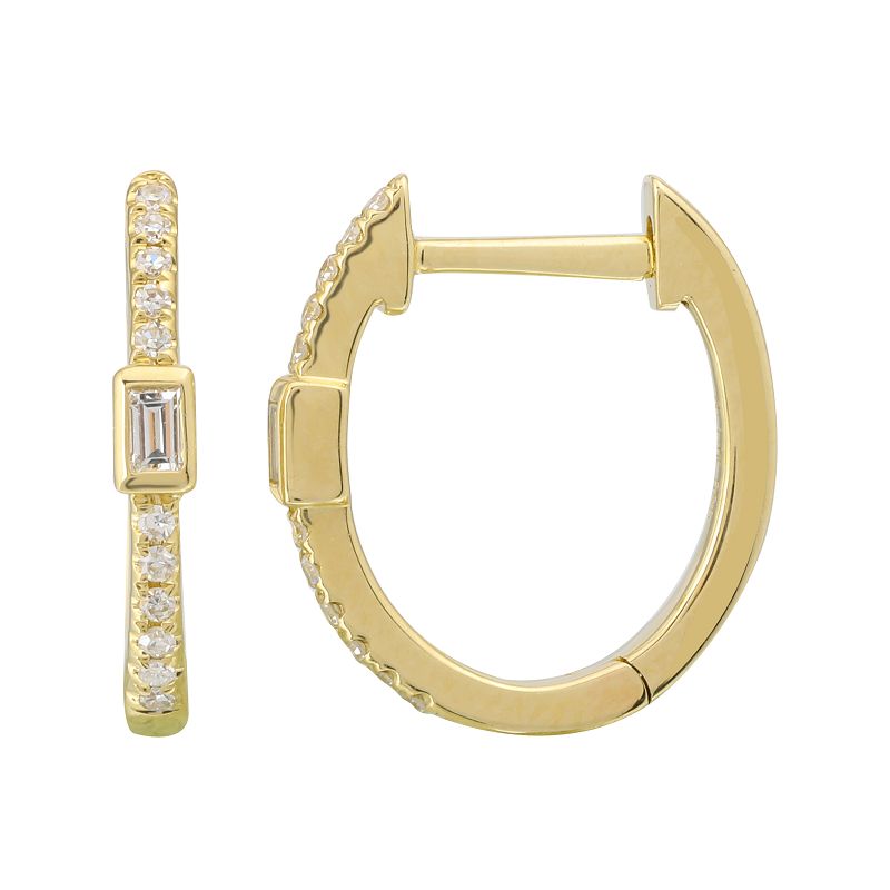 14K Yellow Gold 13mm Diamond and Baguette Huggies
