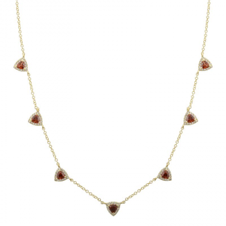 14k Yellow Gold Diamond Triangle Garnet Necklace