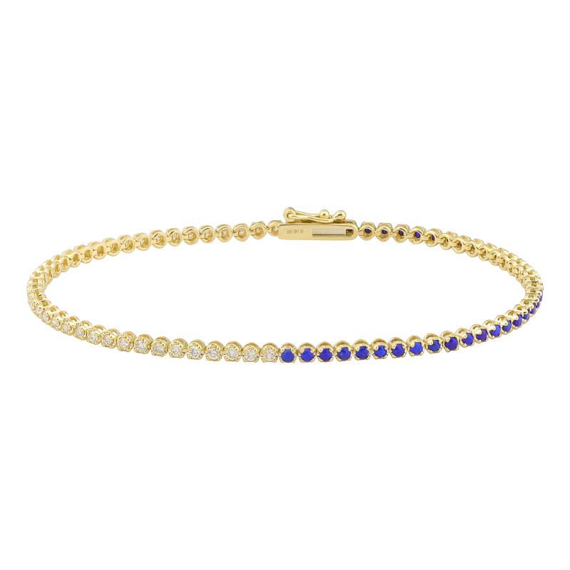 14K Yellow Gold Half Lapis Half Diamond Tennis Bracelet