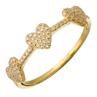 14K Gold Diamond And Triple Heart Ring