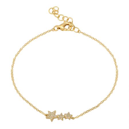 14K Yellow Gold diamond Star Cluster Bracelet