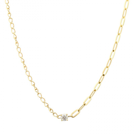 14k Yellow Gold Diamond Soltaire Mixed Chain Necklace