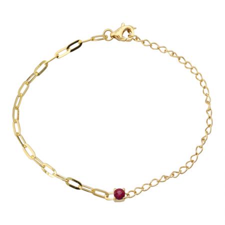 14K Yellow Gold Mixed Chain Ruby Bracelet