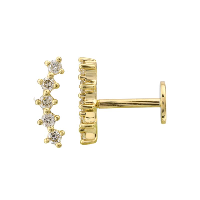 14k Yellow Gold Arc Shape Diamond Flat Back Earrings (Second Hole/Sold as Single)