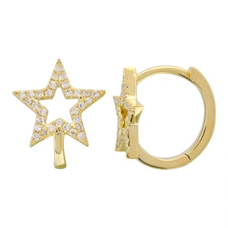 14K Yellow Gold Diamond Open Star Huggies
