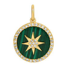 Load image into Gallery viewer, 14k Yellow Gold Diamond Star Malachite Necklace Charm
