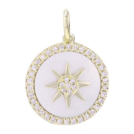 14k Mother of Pearl Diamond Necklace Charm