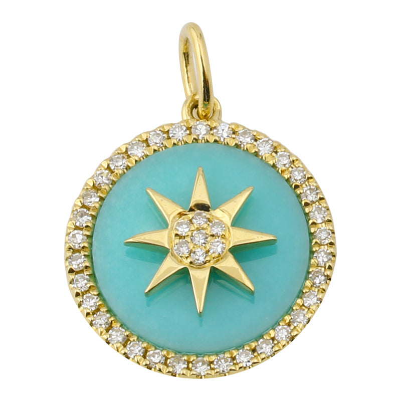 14k Yellow Gold Turquoise Diamond Necklace Charm
