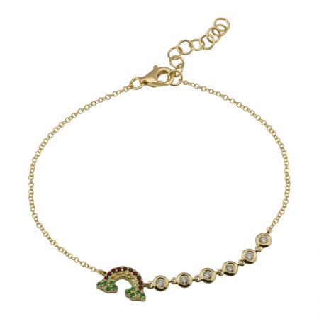 14k Yellow Gold Rainbow Diamond Bezel Bracelet