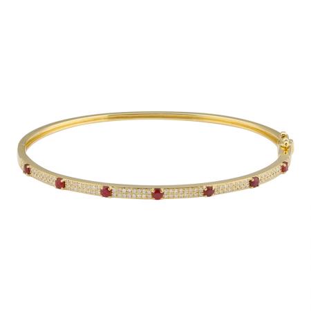 14K Yellow Gold Diamond Ruby Studded Bangle