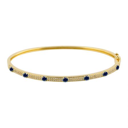 14K Yellow Gold Diamond Sapphire Studded Bangle