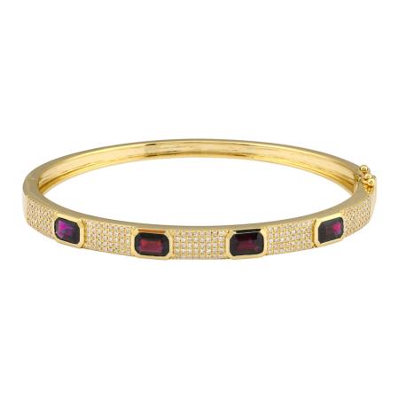 14K Yellow Gold Diamond Ruby Stone Studded Bangle