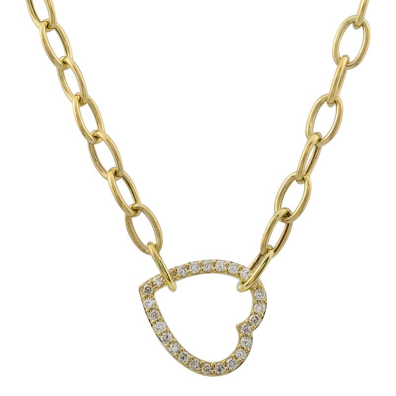 14K Yellow Gold Heart Diamond Link Chain Necklace