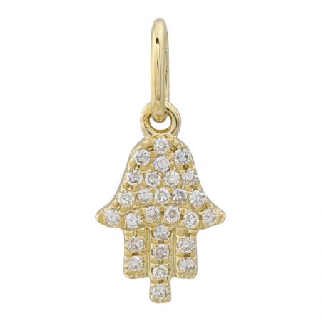 14K Yellow Gold Diamond Chamsa Charm