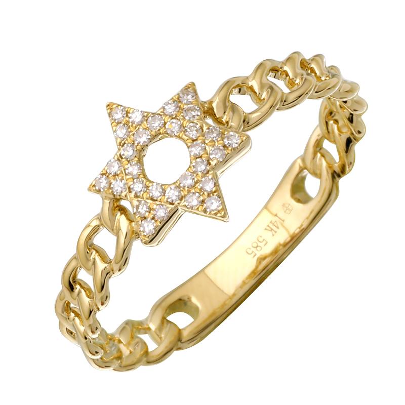 14K Yellow Gold Small Star of David Link Ring