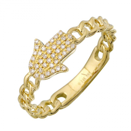 14k Yellow Gold Diamond Hamsa Chain Ring