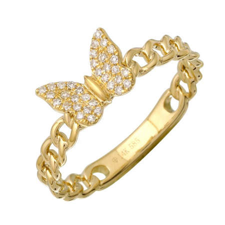 14k Yellow Gold Diamond Butterfly Link Ring