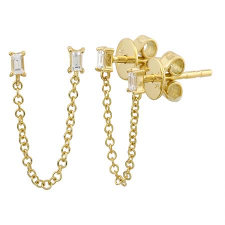 14K Yellow Gold Double Baguette Chain Earring (sold as single)