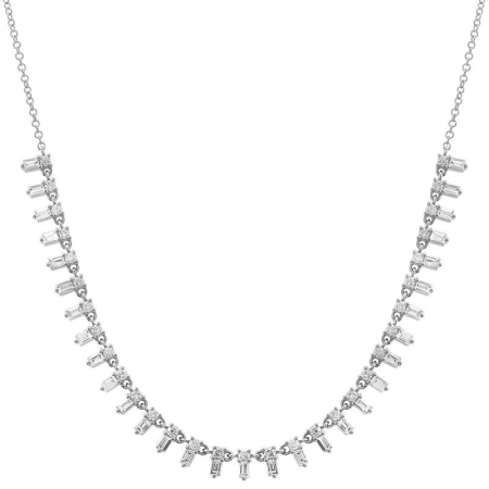 14K White Gold Diamond Baguette Necklace