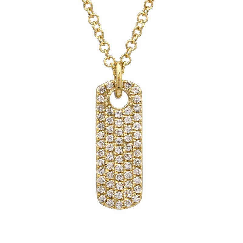 14K Yellow Gold Diamond ID Tag Necklace
