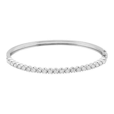 14k White Gold Crown Prongs Diamond Bangle