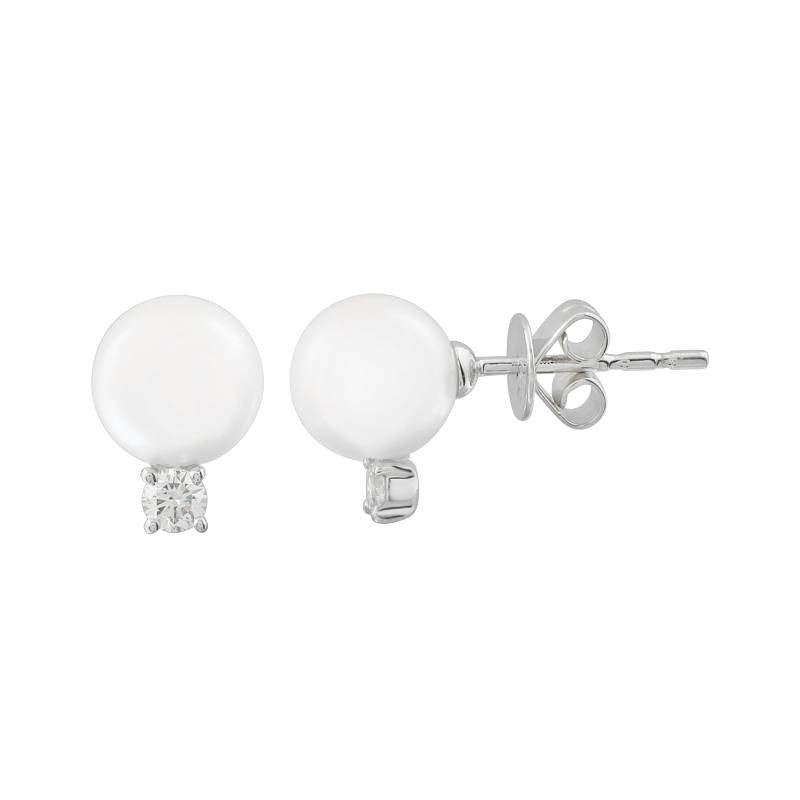 14K Gold Pearl and Diamond Studs