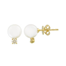 Load image into Gallery viewer, 14K Gold Pearl and Diamond Studs
