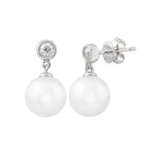 Load image into Gallery viewer, 14K Gold Diamond Bezel Pearl Drop Earrings
