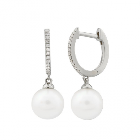14K White Gold Diamond Pearl earring