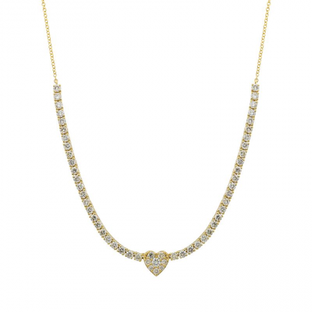 14K Gold Diamond Heart Tennis Necklace