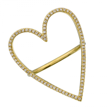 14k Yellow Gold Large Diamond Open Heart Ring