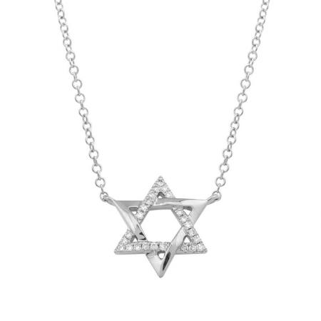 14K Gold Half Diamond Star of David Necklace