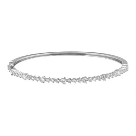 14K White Gold Diamond 3 Prong Bangle