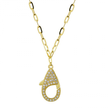 14k Yellow Gold Diamond Hanging Lobster Link Necklace