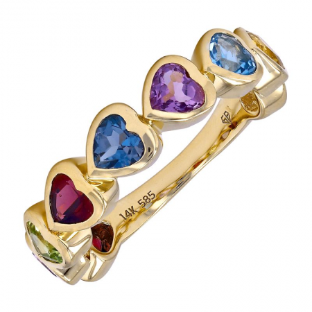 14k Yellow Gold Heart Shape Rainbow Ring