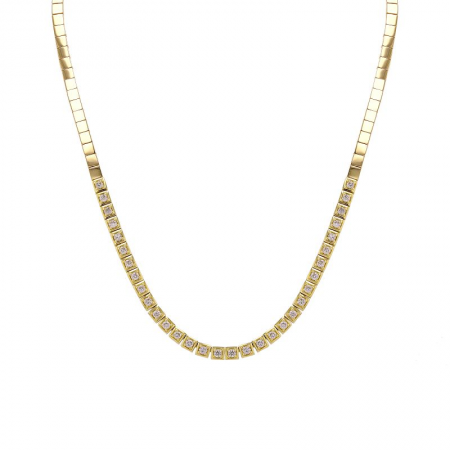14K Yellow Gold Square Diamond Tennis Necklace
