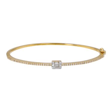 14K Yellow Gold Diamond Baguette Rectangle Bangle