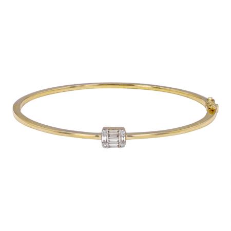 14K Yellow Gold Diamond Emerald Bangle