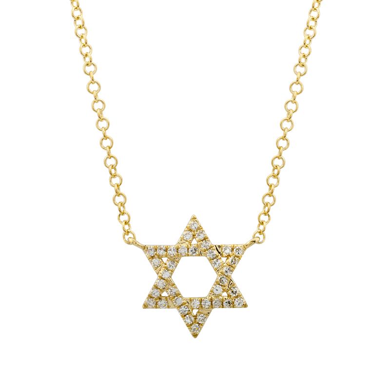 14K Gold Star Of David Diamond Necklace