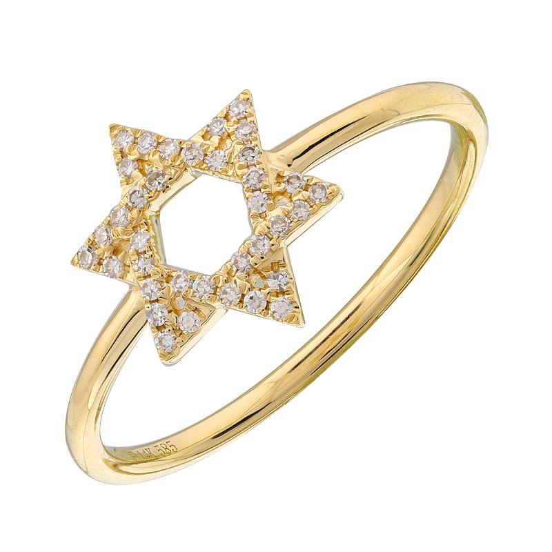 14k Gold Star Of David Diamond Ring