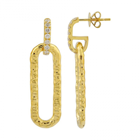 14K Yellow Gold Hammered Diamond Link Earrings